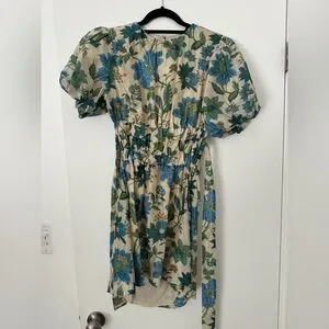 SIR the label | Dresses | Sir The Label Floral Puff Sleeve Mini Dress Beige  Blue Green Open Back Size | Poshmark